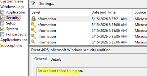 event id 4625: an account failed to logon
