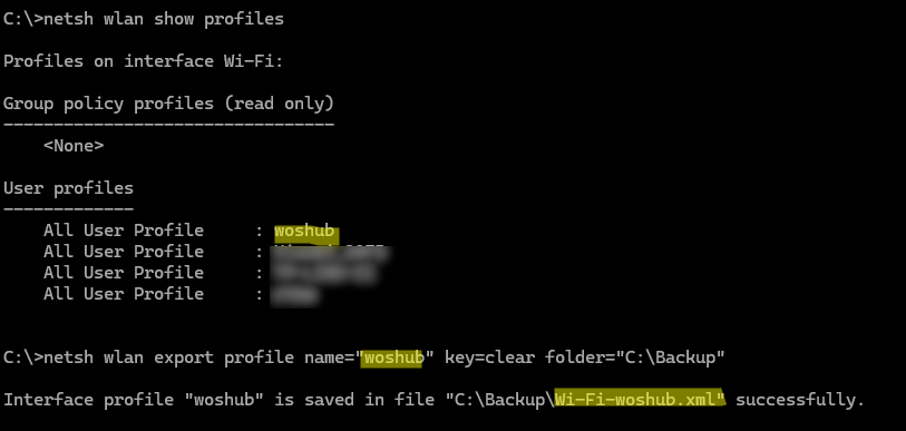 Export Wi-Fi profile in Windows using netsh wlan command