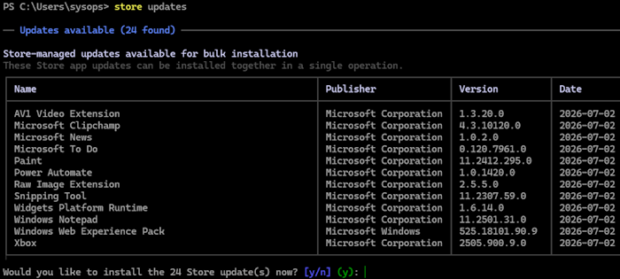 list store apps available updates