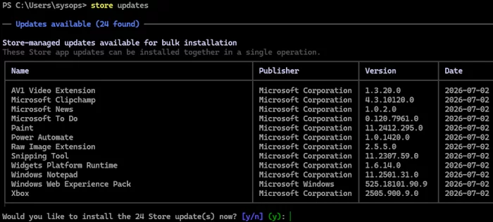 list store apps available updates