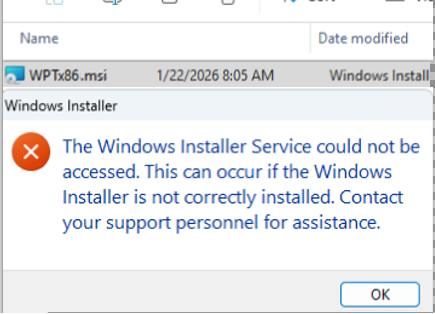 The Windows Installer Service could not be accessed. This can occur if the Windows Installer is not correctly installed