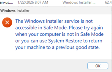 The Windows Installer Service is not accessible in Safe Mode