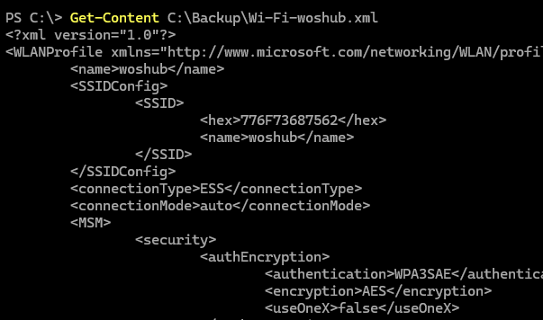 view XML file with wlan profile