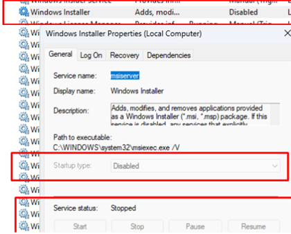 Windows installer is disabled and grayed out