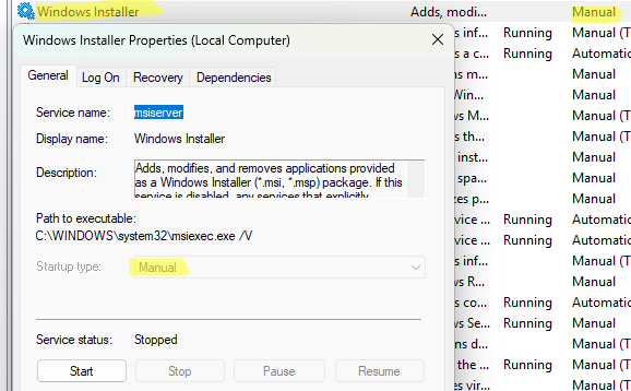 Windows Installer msiserver service