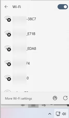 A black cross on a network SSID in the Wi-Fi list means it is blocked by WLAN filters.