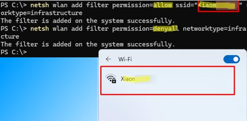 Apply WLAN filter to allow connections only to specific Wi-Fi networks