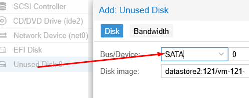 Attach the system disk via virtual SATA controller