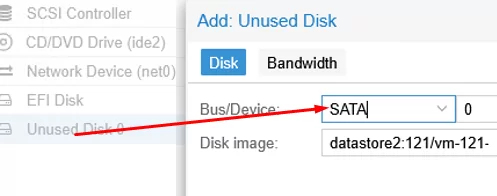 Attach the system disk via virtual SATA controller