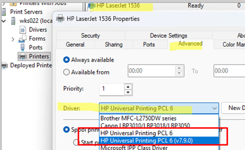 Change the version of the printer driver.