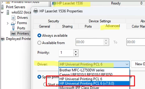 Change the version of the printer driver.