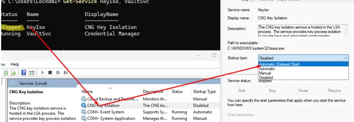 Check CNG Key Isolation service in Windows 11