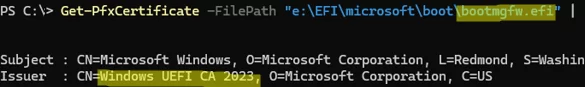 Check the certificate used to sign the bootmgfw.efi (windows bootloader)
