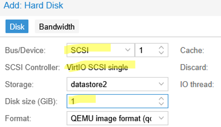 Create temp secondary 1 Gb disk on VirtIO SCSI controller