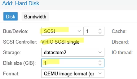 Create temp secondary 1 Gb disk on VirtIO SCSI controller