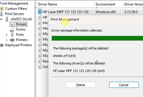 Delete print driver package in Windows