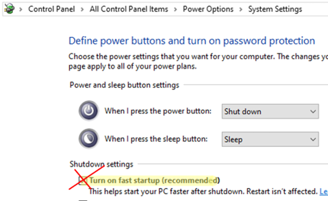 Disable fast startup in Windows