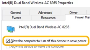 Disable power saving feature in the network adapter settings - checkbox " Allow the computer to turn off this device to save power"