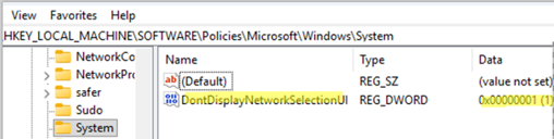 DontDisplayNetworkSelectionUI registry option hides the network selection icon on the Windows sign-in and lock screen