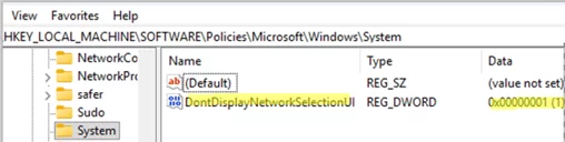 DontDisplayNetworkSelectionUI registry option hides the network selection icon on the Windows sign-in and lock screen