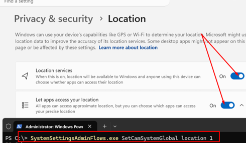 Enable location service access in Windows 11