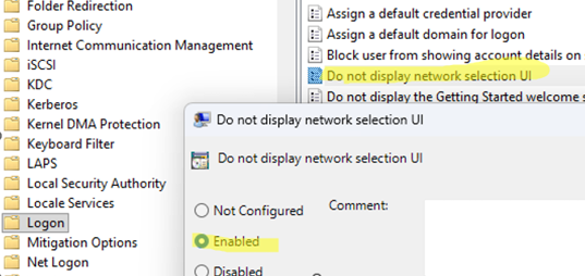 GPO option: Do not display network selection UI