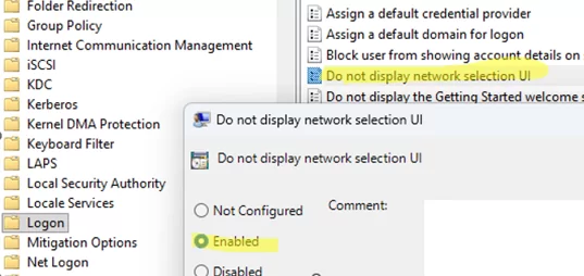 GPO option: Do not display network selection UI