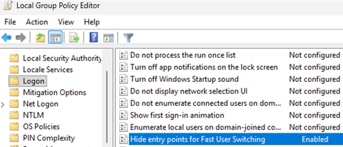 Hide entry points for Fast User Switching - GPO options