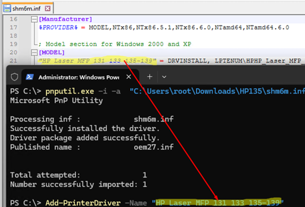 Install printer driver from CMD/PowerShell