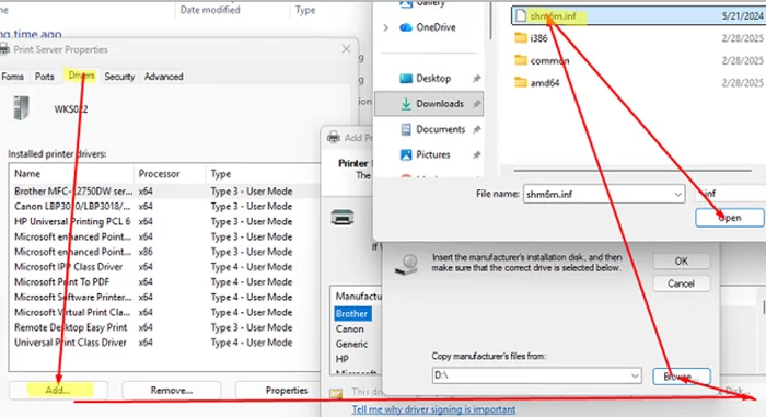 Install the new print driver using its INF file