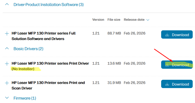 manually download printer driver for windows