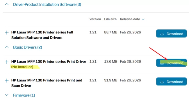 manually download printer driver for windows