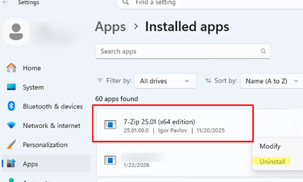 Non-existent app showed in the installed apps list