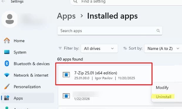 Non-existent app showed in the installed apps list