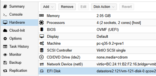 Overview Windows VM settings in Proxmox
