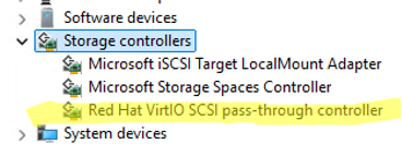Red Hat VirtIO SCSI pass-through controller - driver installed