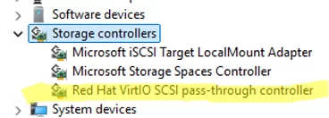 Red Hat VirtIO SCSI pass-through controller - driver installed