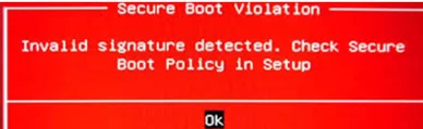 Security Boot Violation - Invalid signature detected