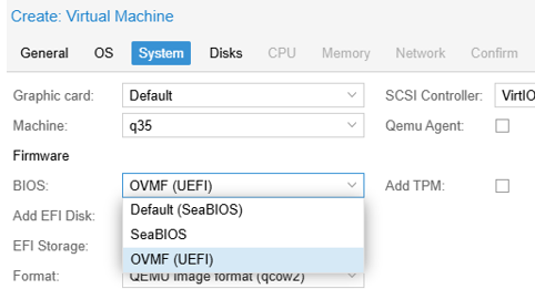 Set VM firmware type: SeaBIOS or OVMF