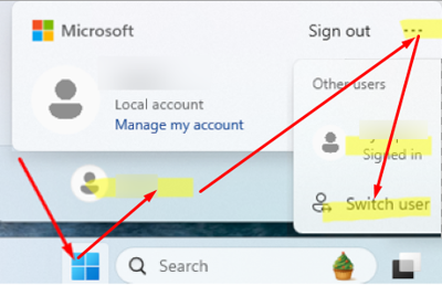 Switch between user accounts in Windows 11