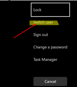 Switch user from Windows Security screen
