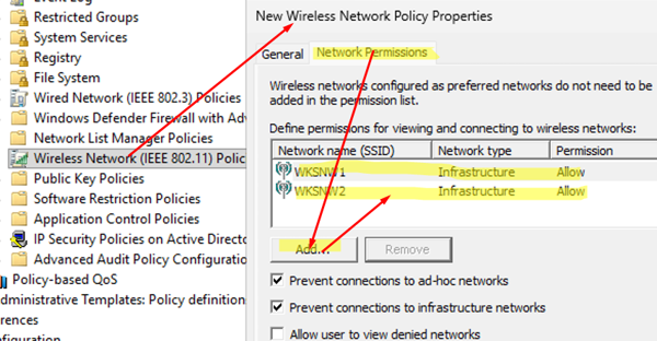 Whitelist Wi-Fi networks using wireless network policies in GPO