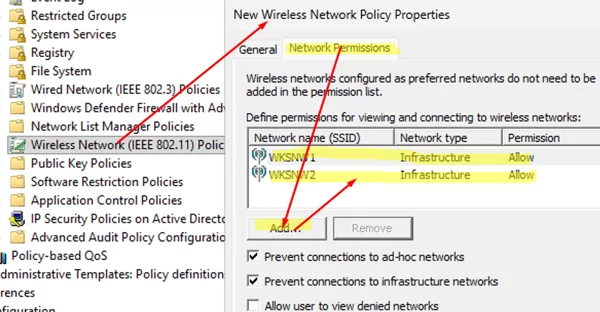 Whitelist Wi-Fi networks using wireless network policies in GPO
