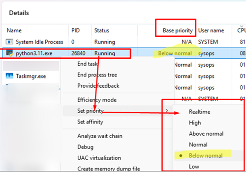 By default, Task Scheduler runs all tasks with a low priority