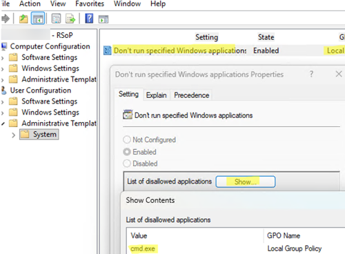 CMD.exe is disallowed to run via Don't run specified Windows applications GPO