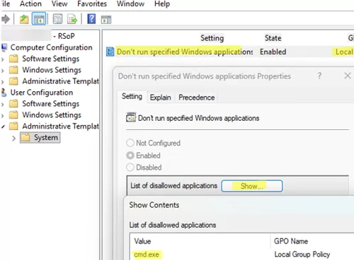 CMD.exe is disallowed to run via Don't run specified Windows applications GPO