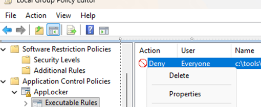Delete an AppLocker rule in a local GPO