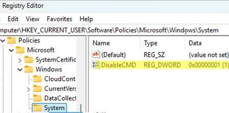 DisableCMD registry option