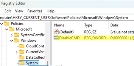 DisableCMD registry option