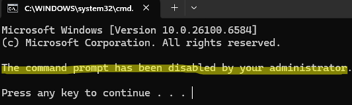 Error: The command prompt has been disabled by your administrator